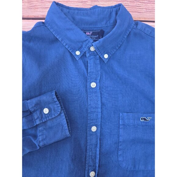 Vineyard Vines Slim Fit Tucker Blue Silk Blend Shirt Medium - Picture 4 of 7